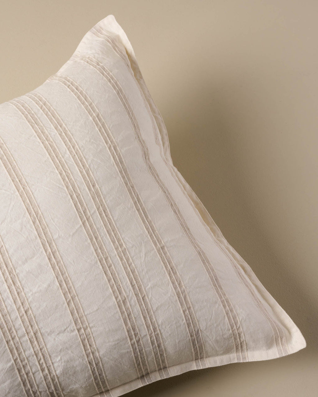 Embroidered Oatmeal Stripe Linen Cotton Pillow Sham
