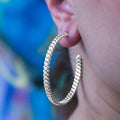 Micro Cuban Prong Hoop Earrings in White Gold- 6mm