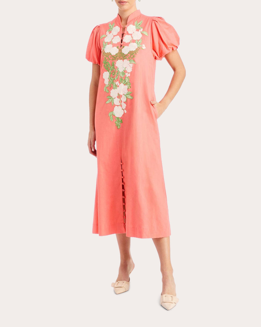 Elliana Embroidered Floral Barong Midi Dress