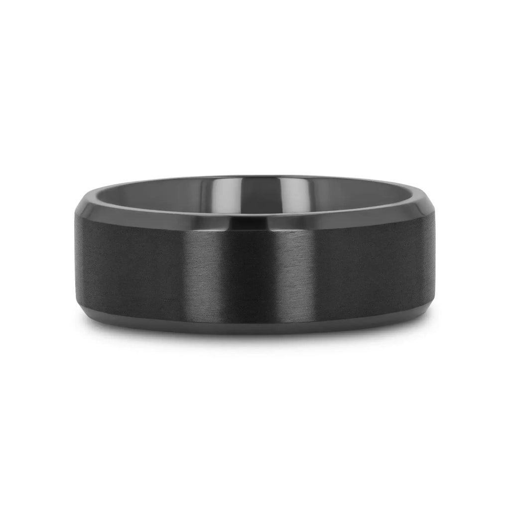 ELYSIAN Black Titanium Ring with Polished Beveled Edges and Brushed Center – 8mm