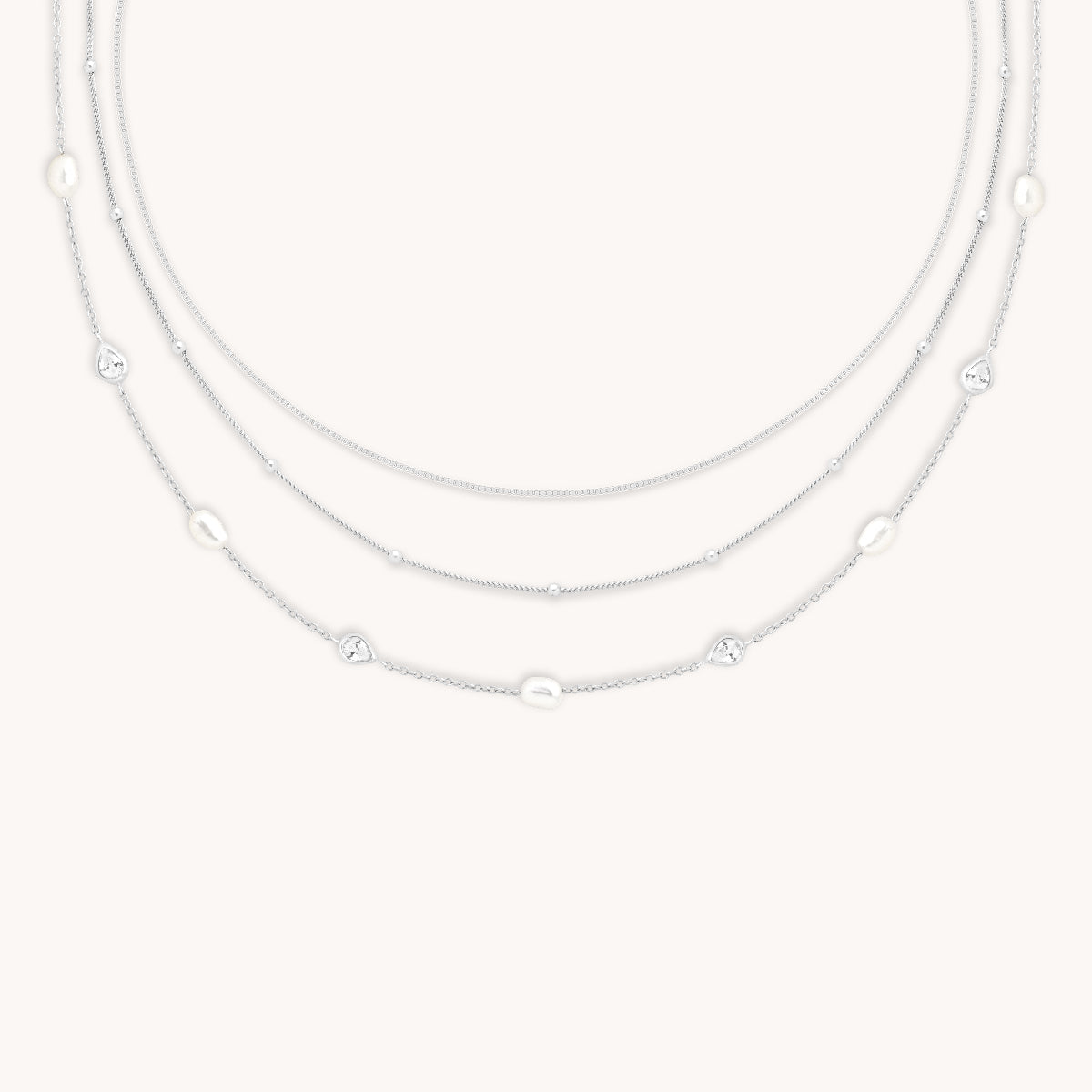 Essential Pearl Necklace Stacking Set in Silver