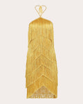Estrella Silk Fringe Tiered Mini Dress
