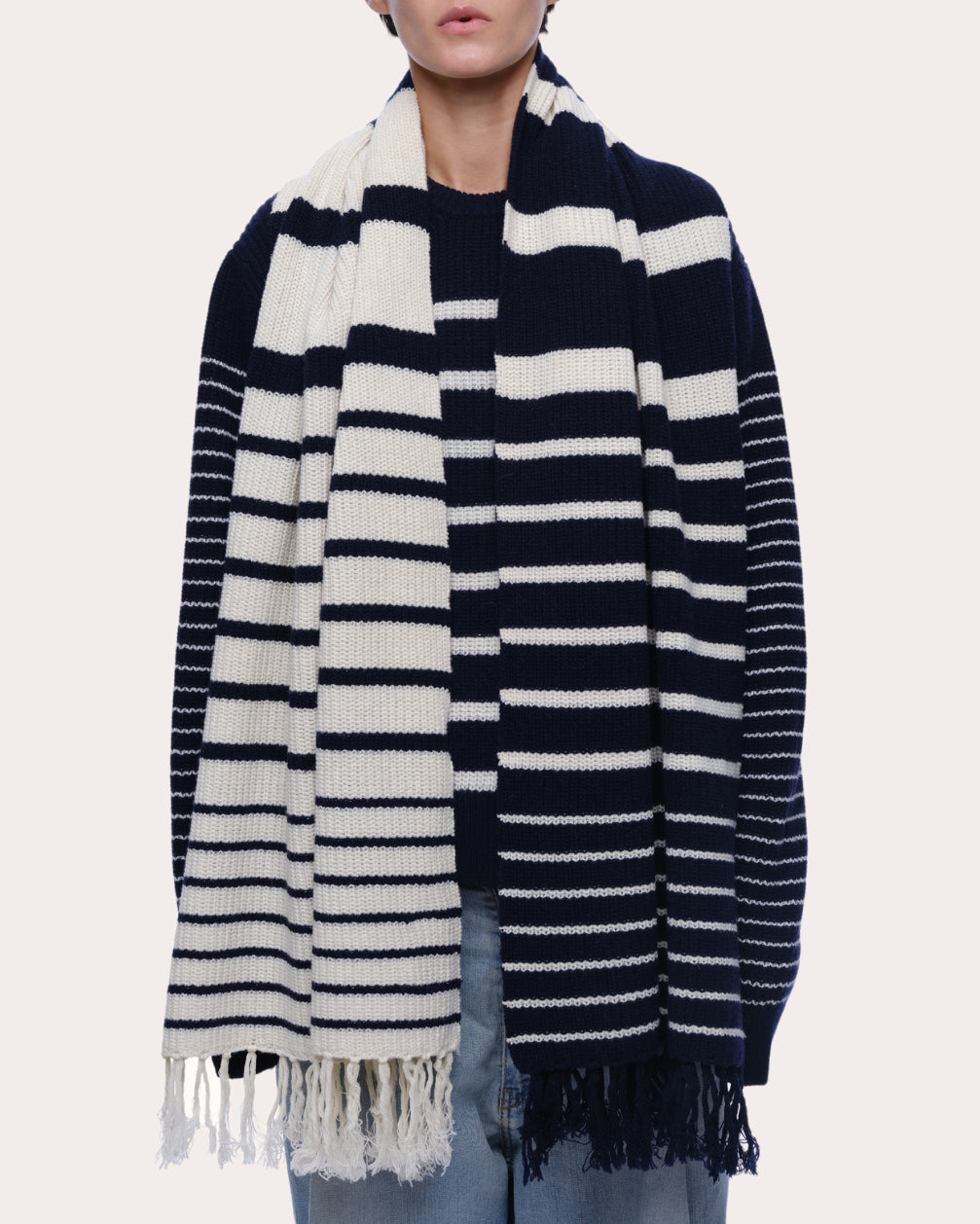 Sam Fringed Striped Cashmere-Blend Scarf