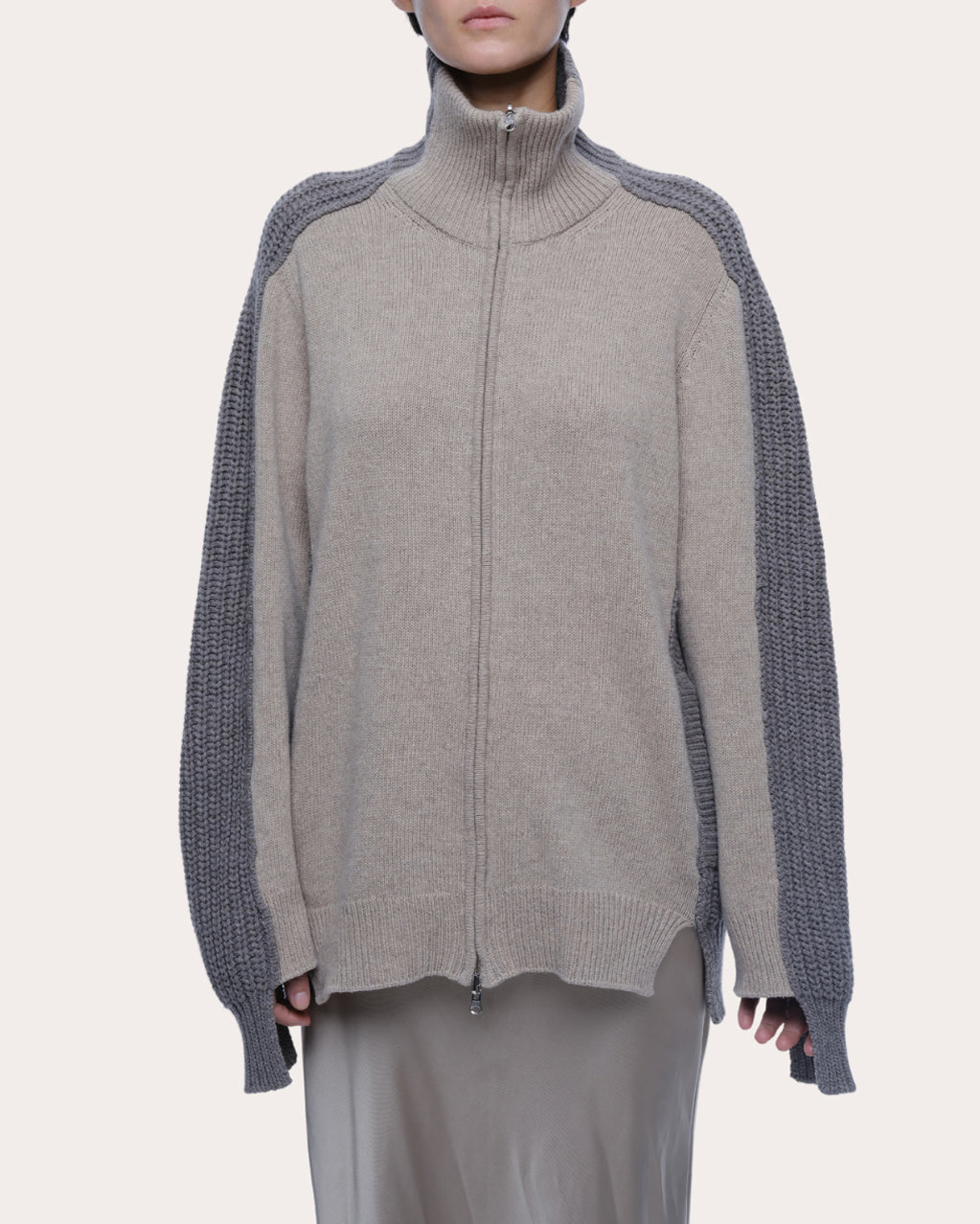 Dakota Paneled Recycled Wool-Cashmere Blend Zip-Up Cardigan