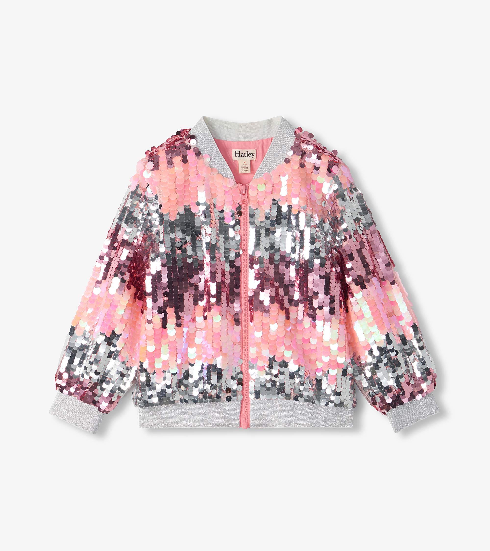 Girls Blossom Gradient Sequin Bomber Jacket