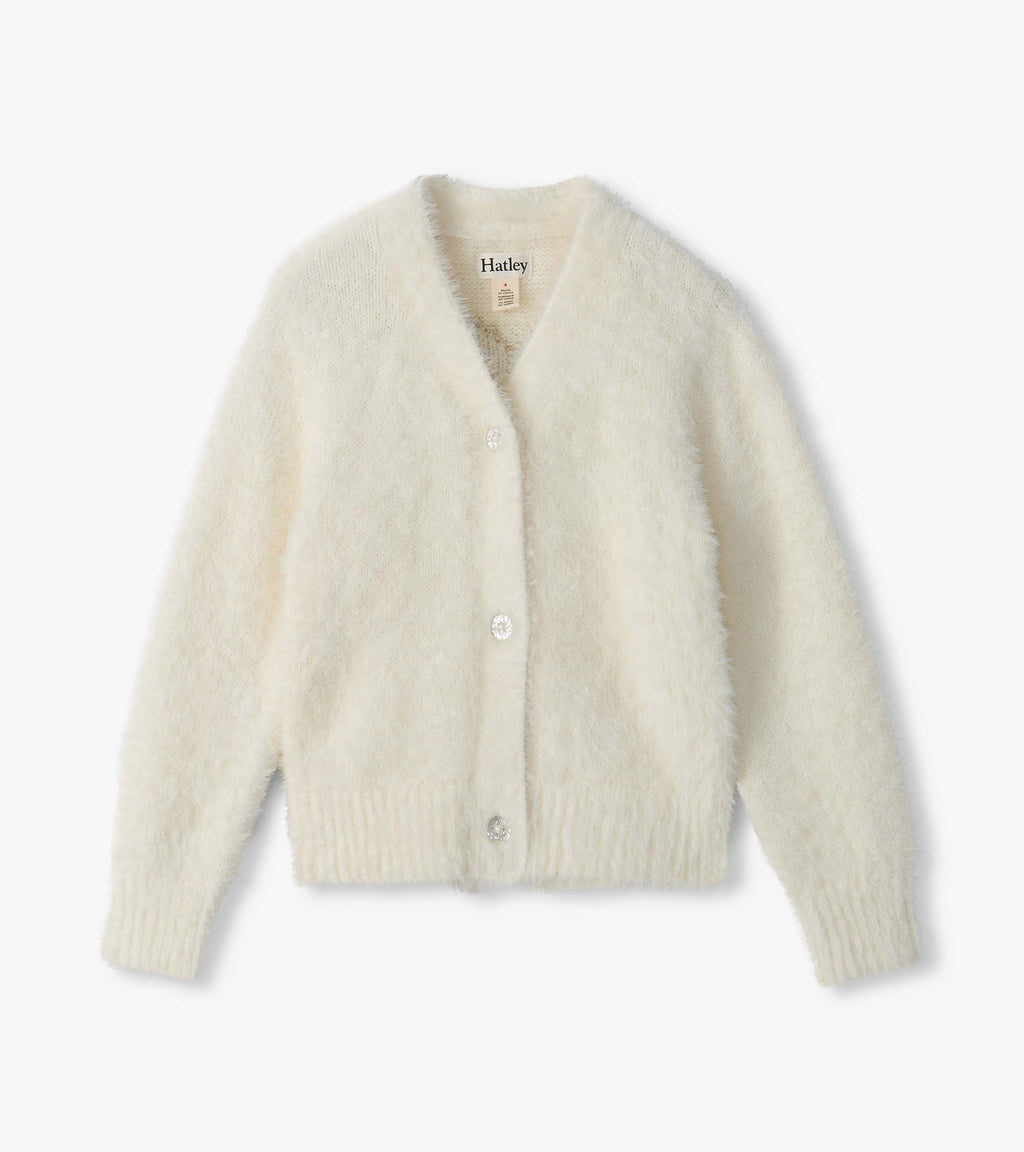 Girls Gold Heart Fuzzy Shrunken Cardigan