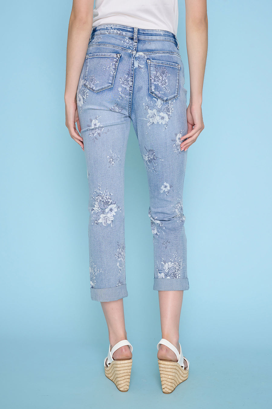 Printed Cropped Cuffed Jeans