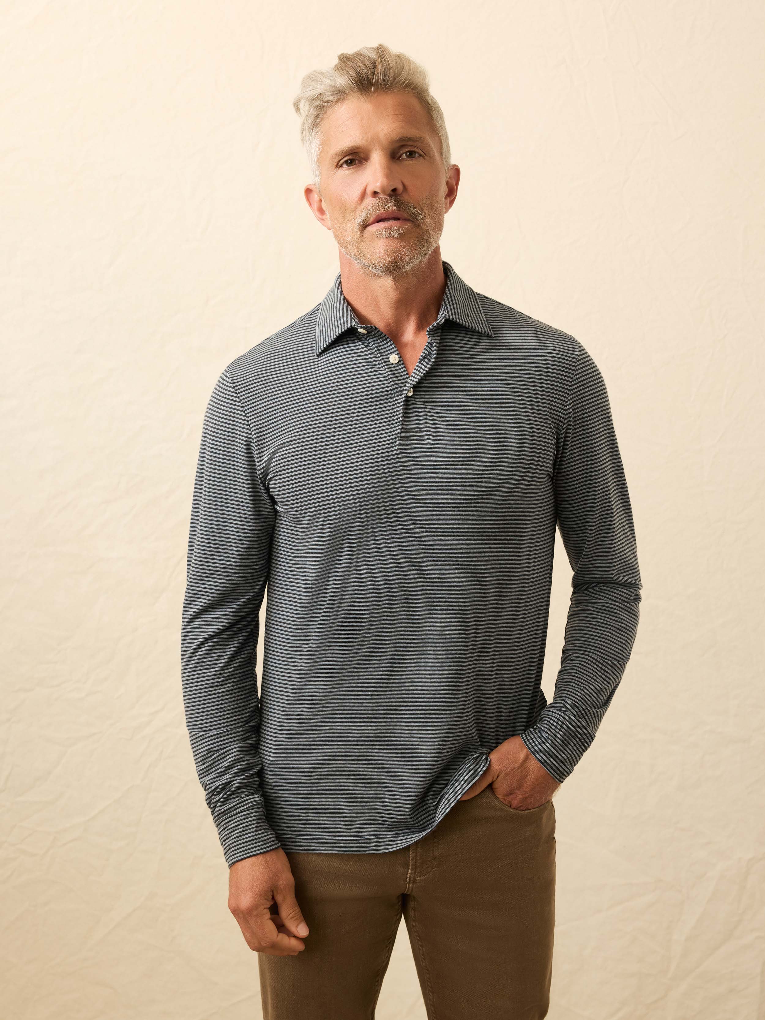 Long-Sleeve Movement™ Polo - Moonlight Point Stripe