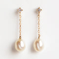 Solid Gold Pearl and White Sapphire Drop Earrings