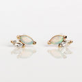 Solid Gold Opal and White Topaz Marquise Studs
