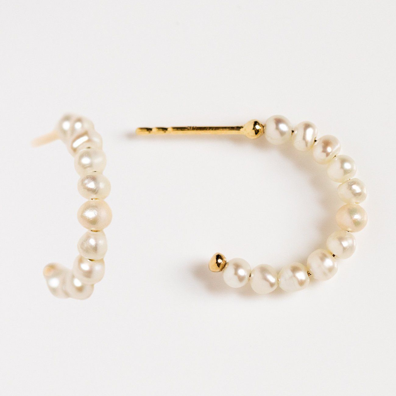Solid Gold Simple Pearl Huggie Hoops