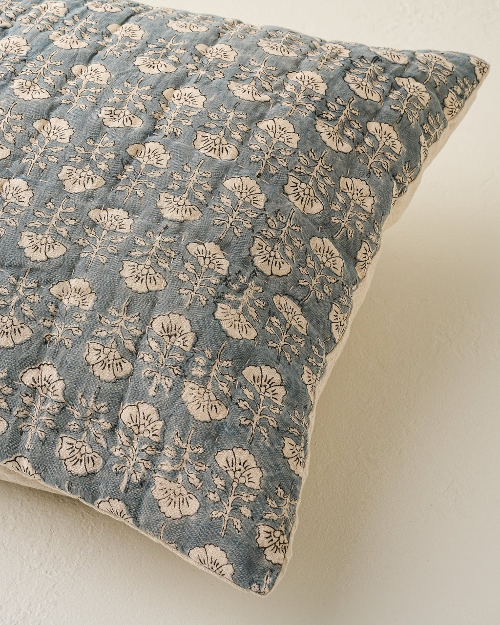 Flora Block Print Pillow Sham - Silver Blue