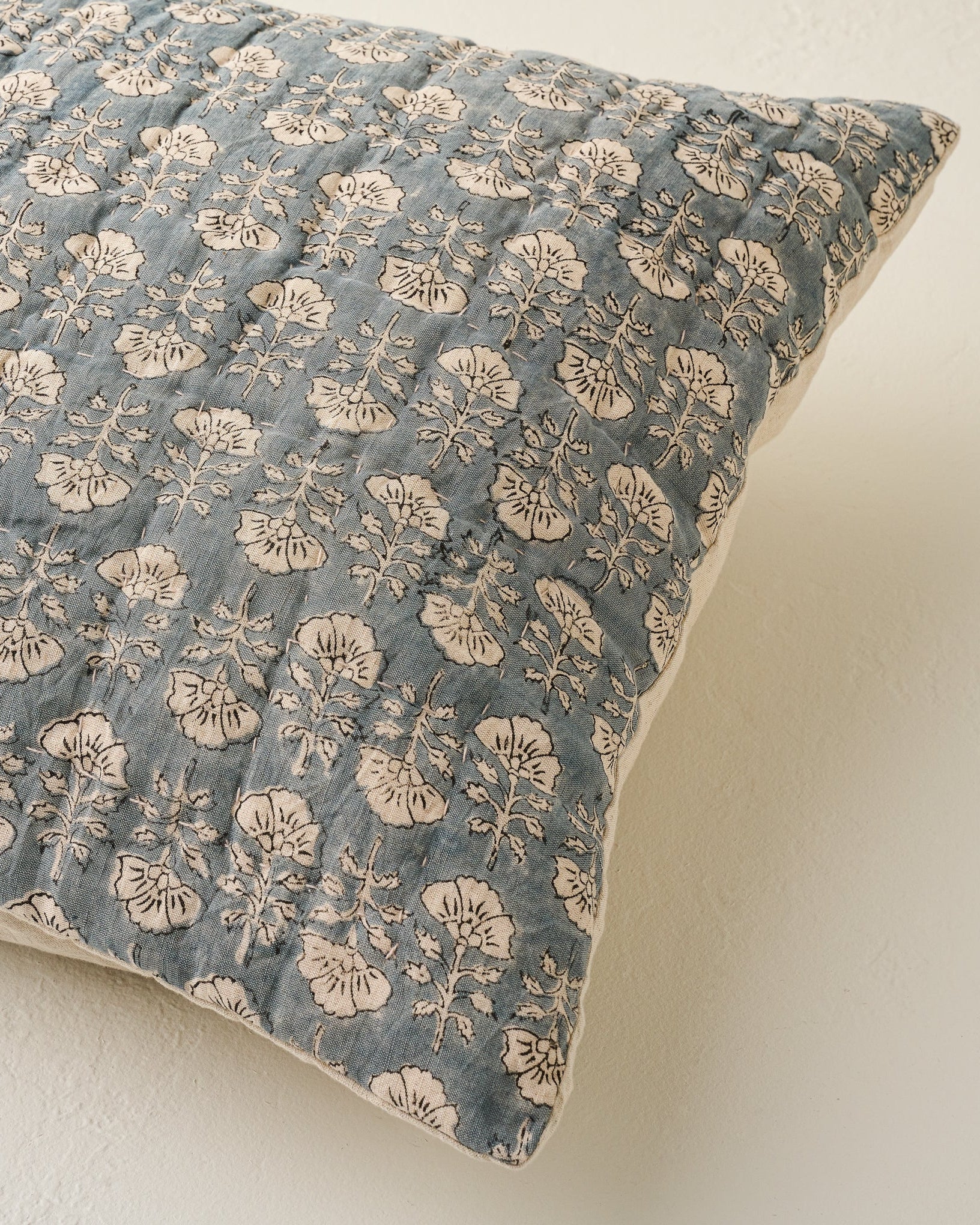 Flora Block Print Pillow Sham - Silver Blue