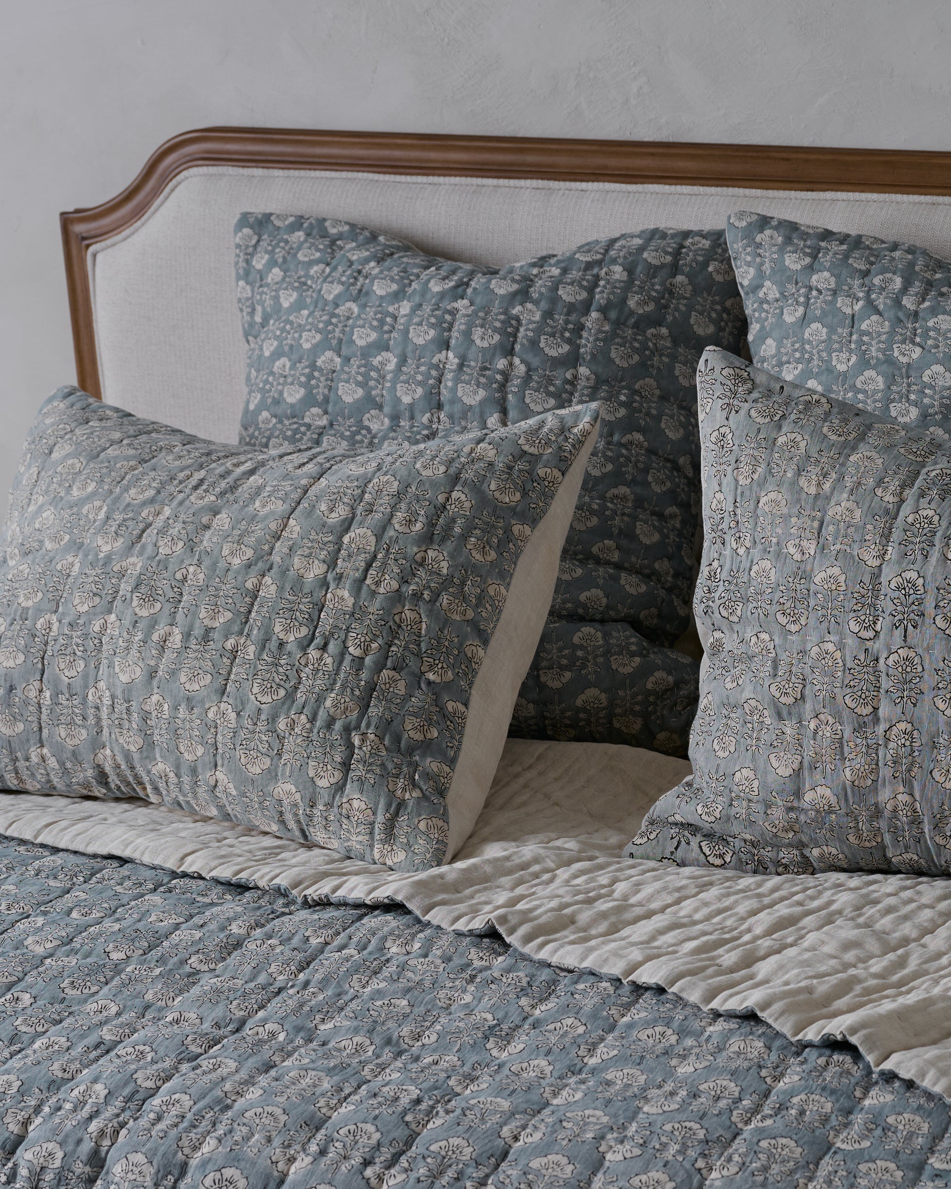 Flora Block Print Pillow Sham - Silver Blue