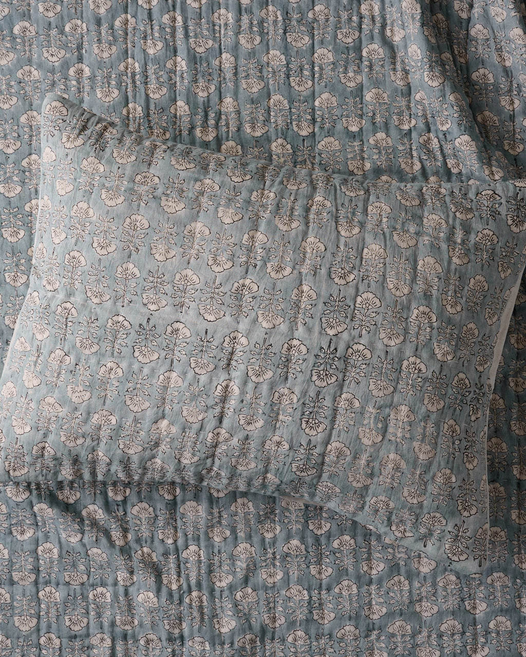 Flora Block Print Pillow Sham - Silver Blue