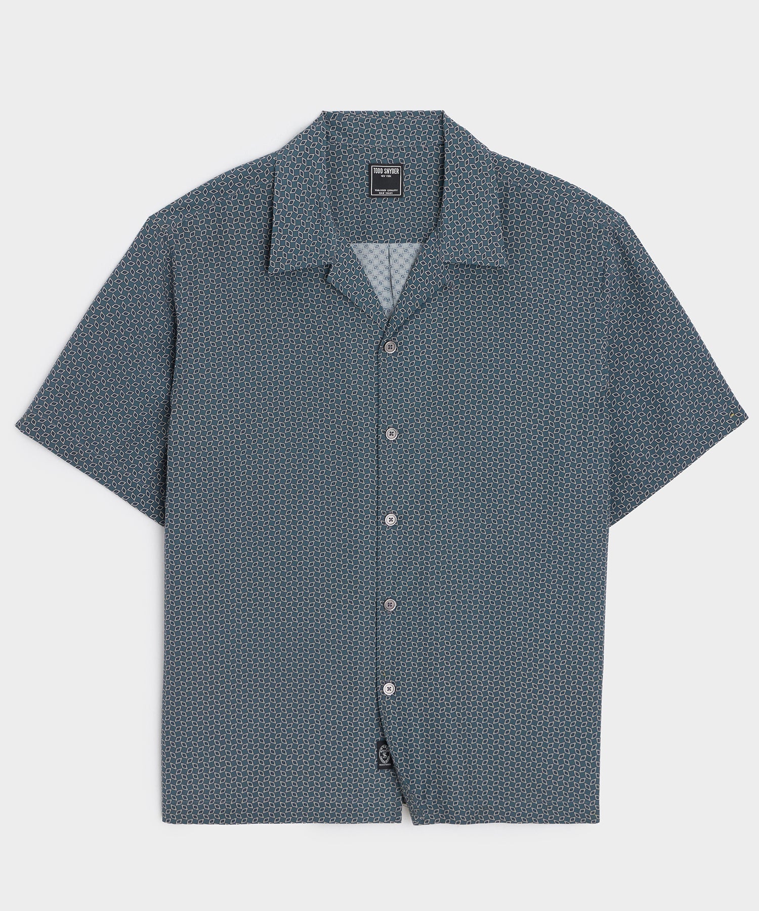 Cropped Silk Geo Camp Collar Shirt