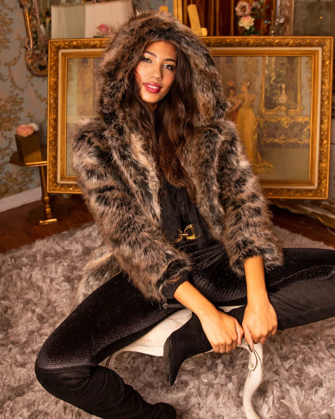 Hooded Women's Faux Fur Coat | Grey Wolf