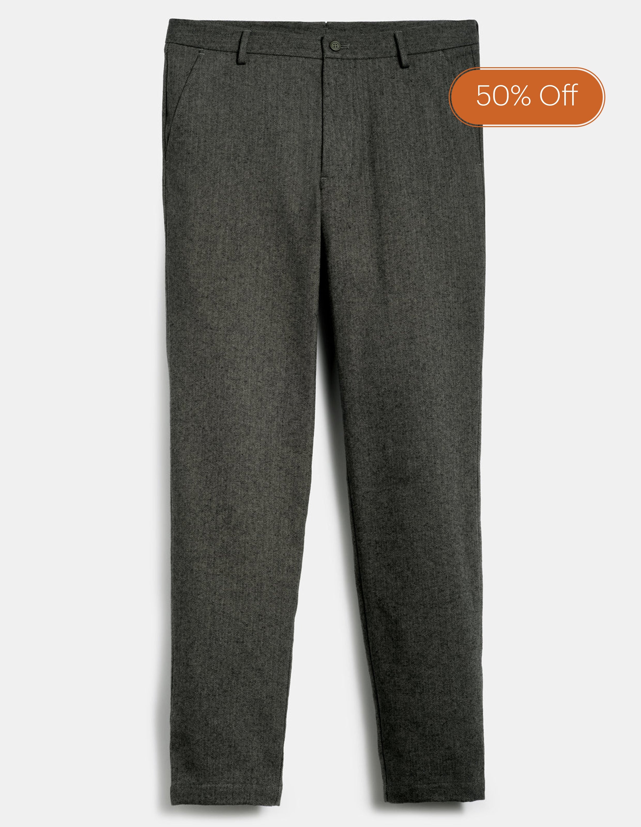 Cotton Herringbone Chino - Forest And Black