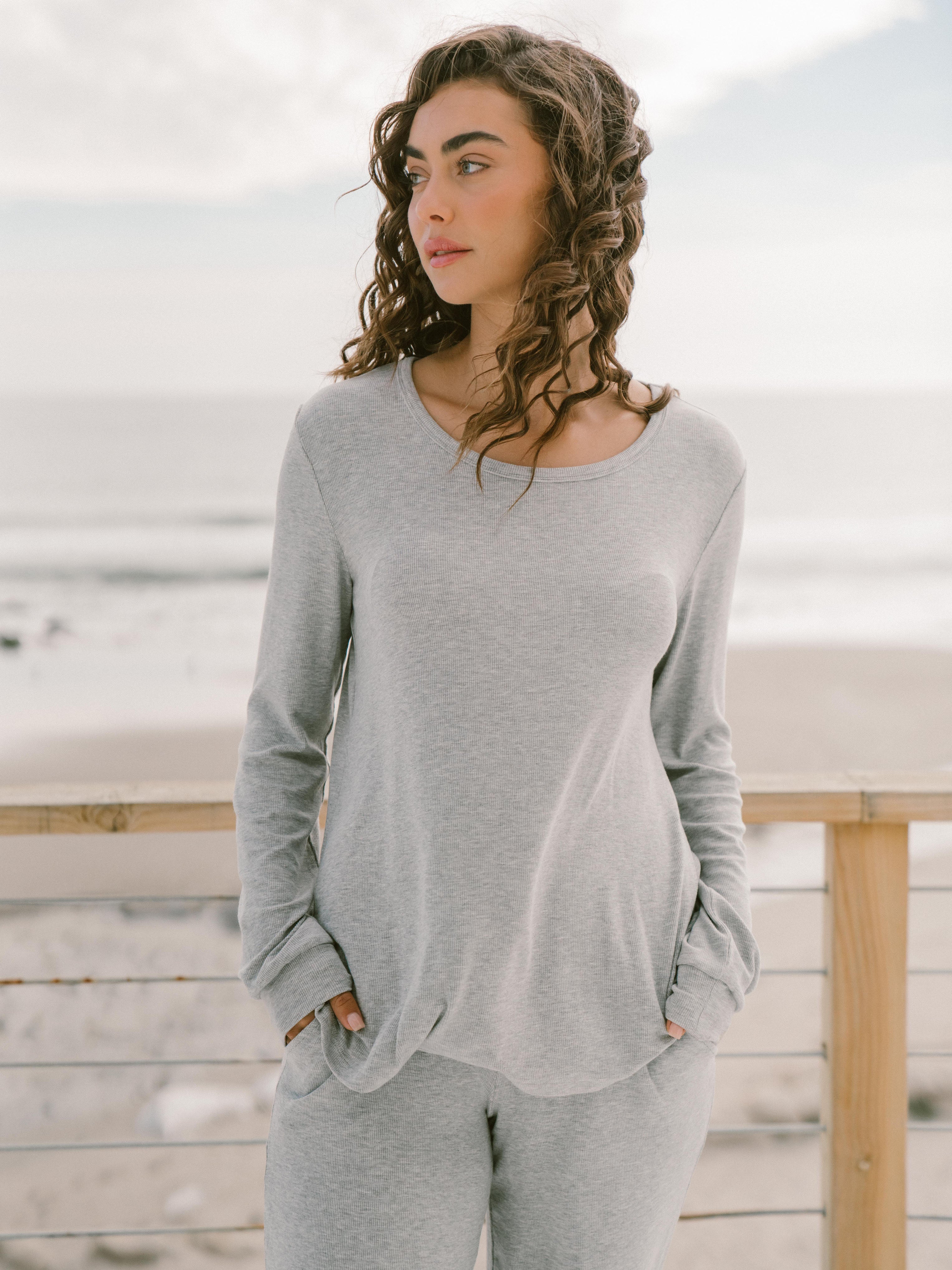 Women's Bamboo Rib-Knit Long Sleeve Lounge Top - Wholesale