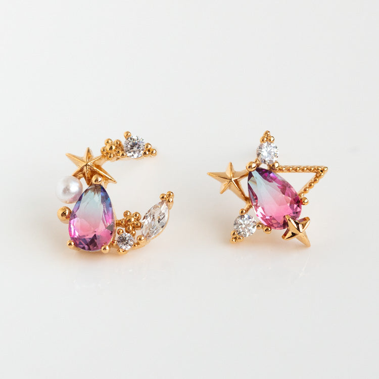 Aurora Moon & Star Studs