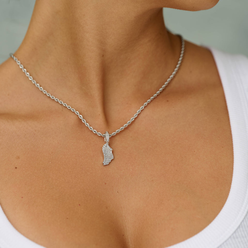 Micro Iced Angel Wing Pendant in White Gold