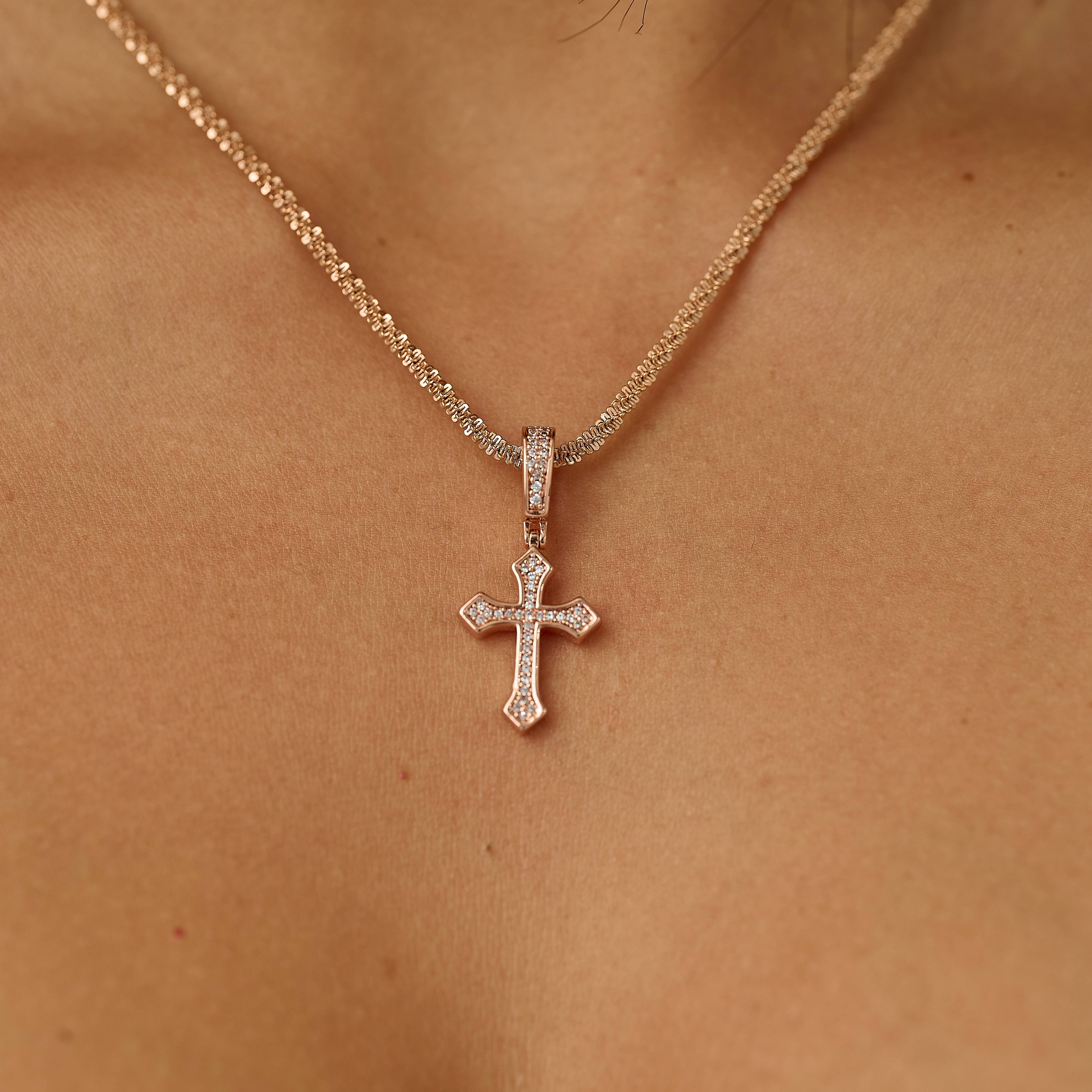 Micro Iced Celtic Cross Pendant in Rose Gold