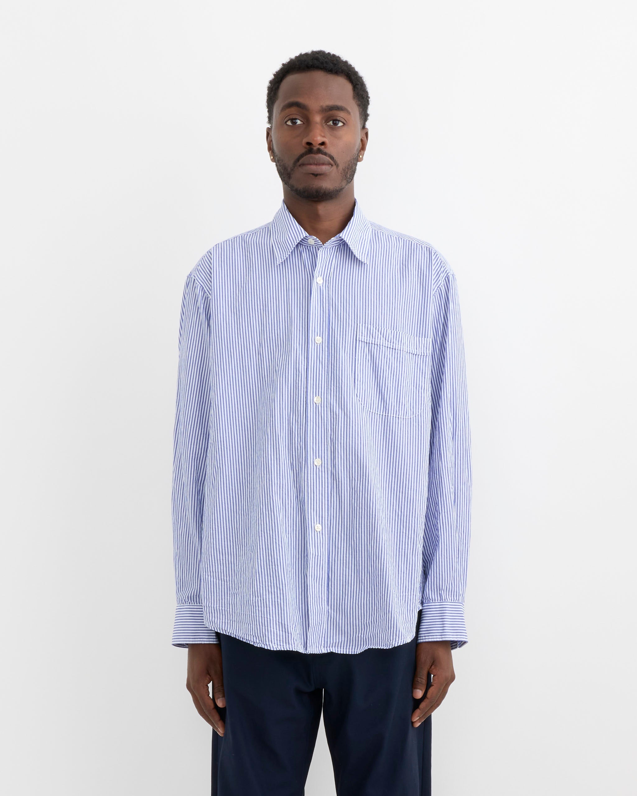 Gio Shirt in Crushed Cotton Blue Stripe