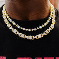 Round Stone Star Tennis Chain + Diamond Cluster Mariner Chain Bundle in Yellow Gold