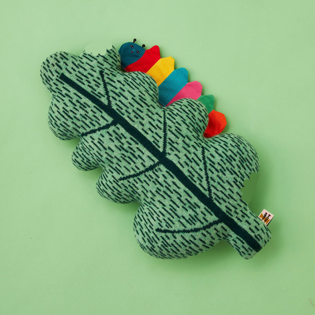 Green Leaf Knitted Cushion
