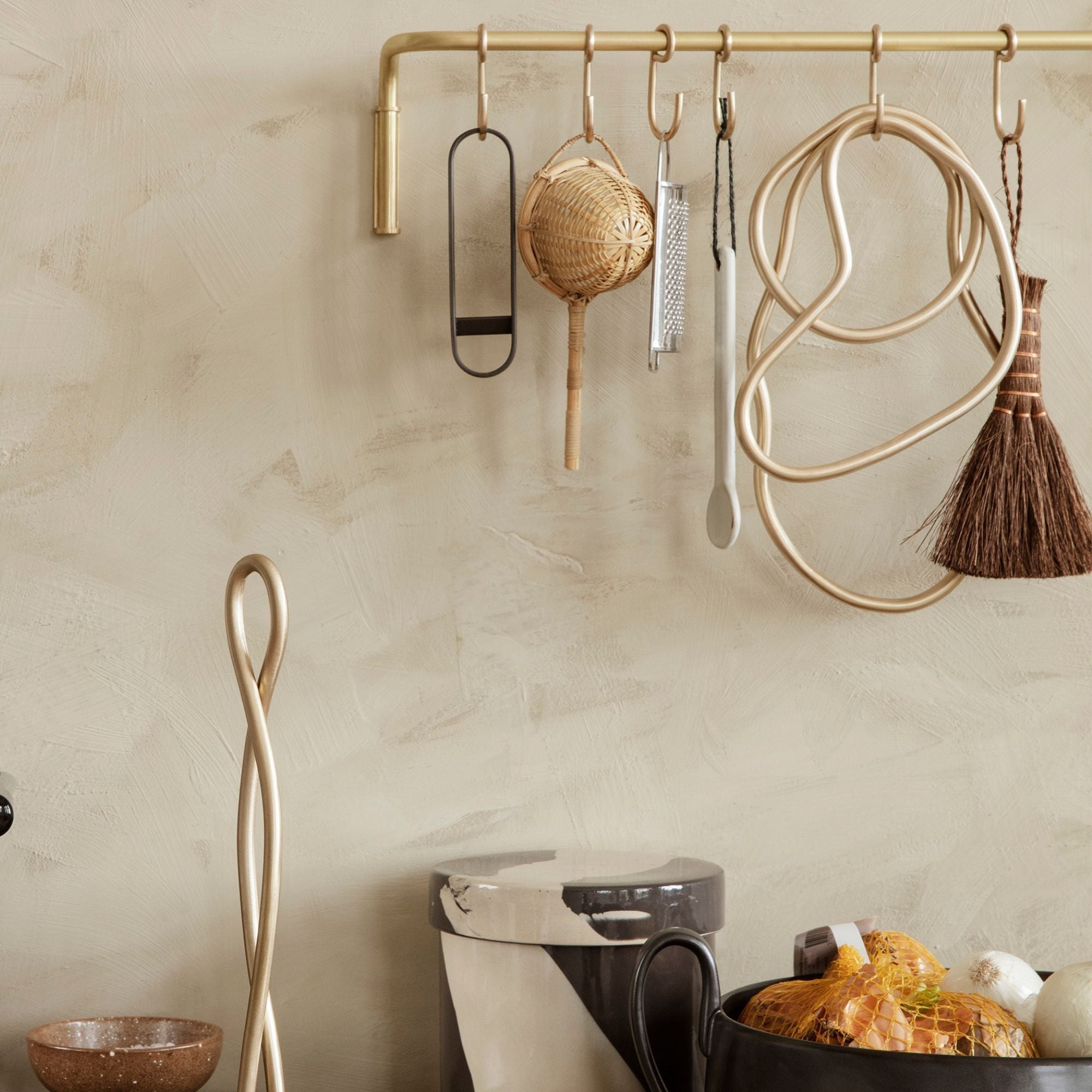 Brass Kitchen Rod with Hooks