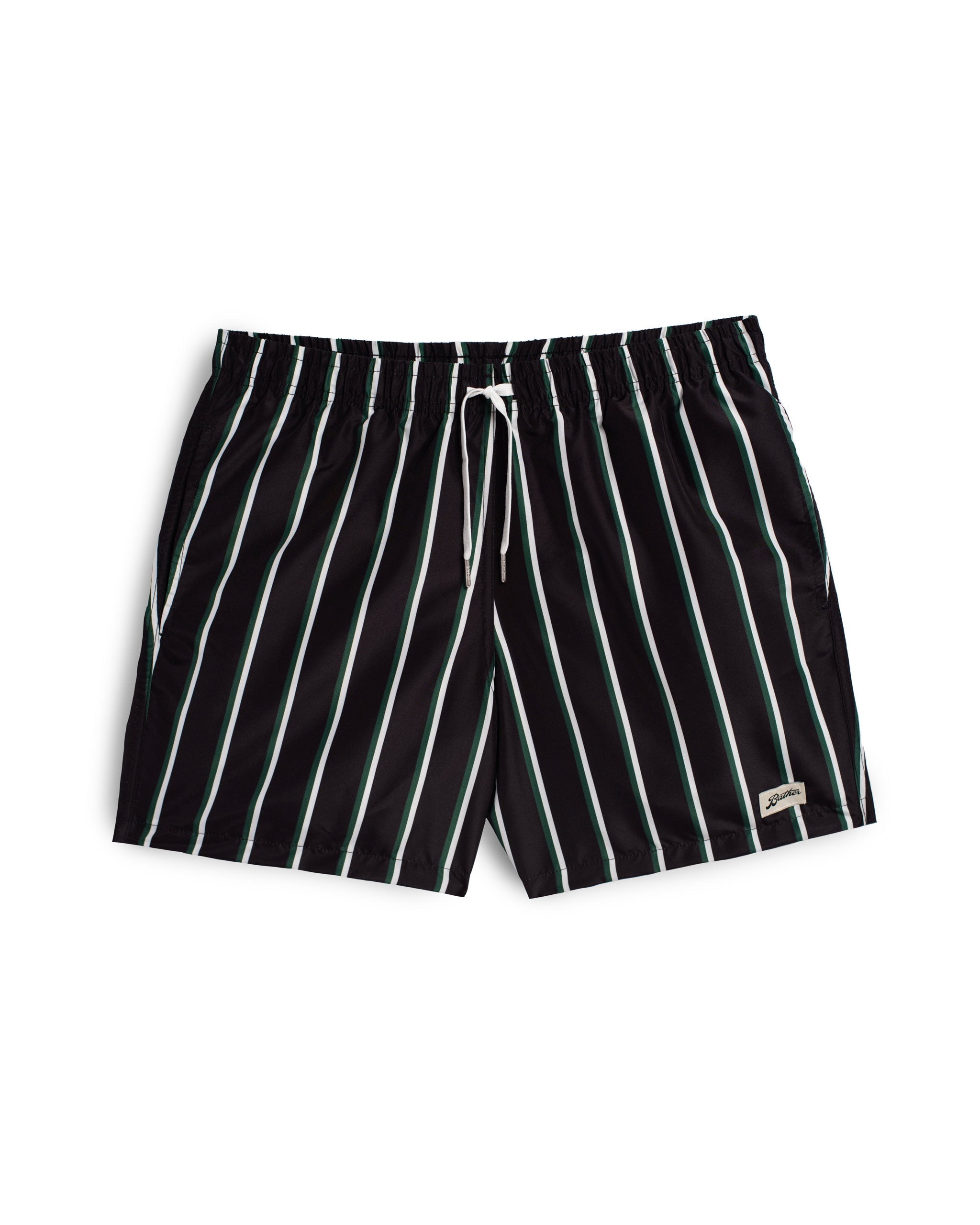 Green & White Fine Stripe Swim Trunk