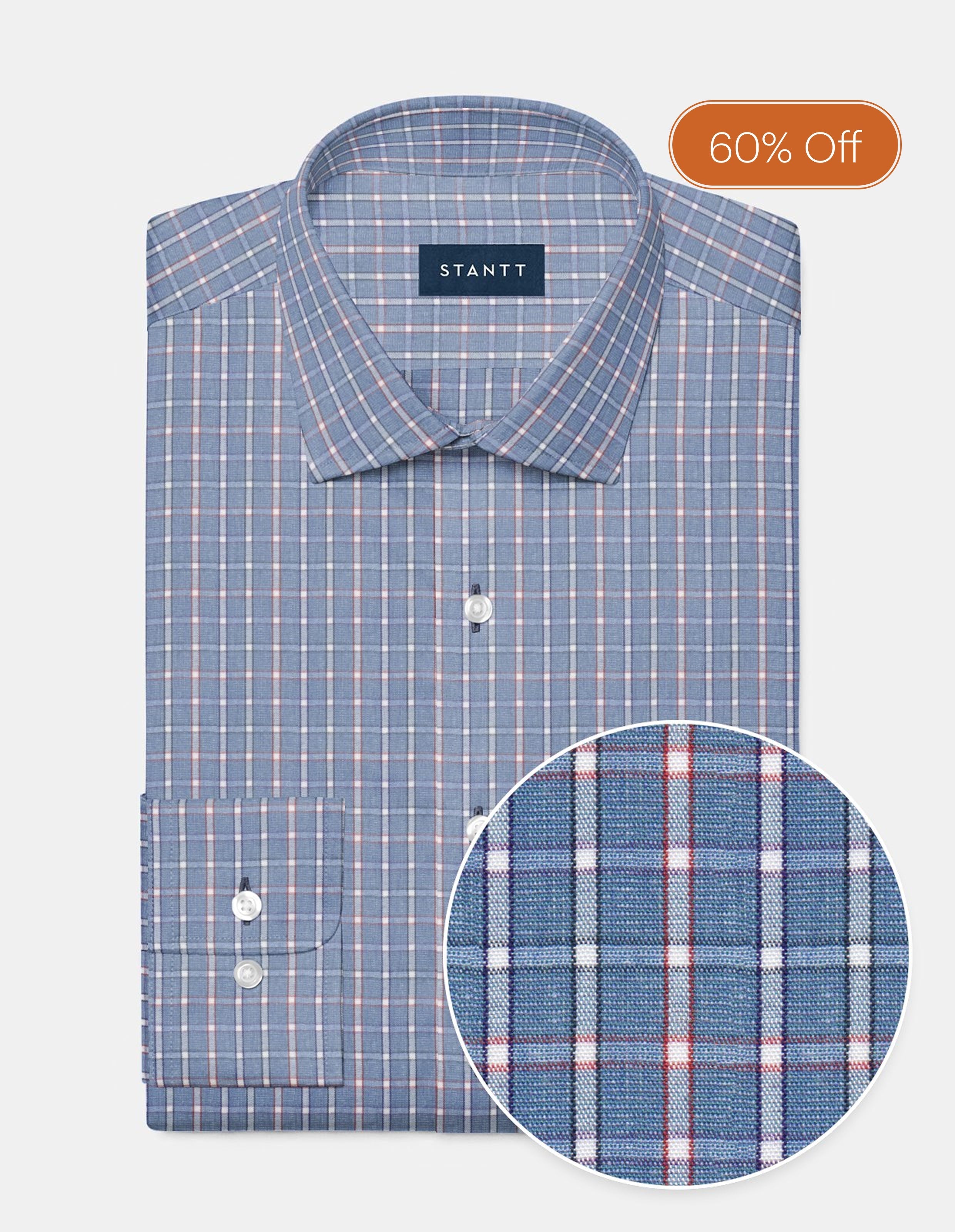 Dusty Blue and Burgundy Bordered Check
