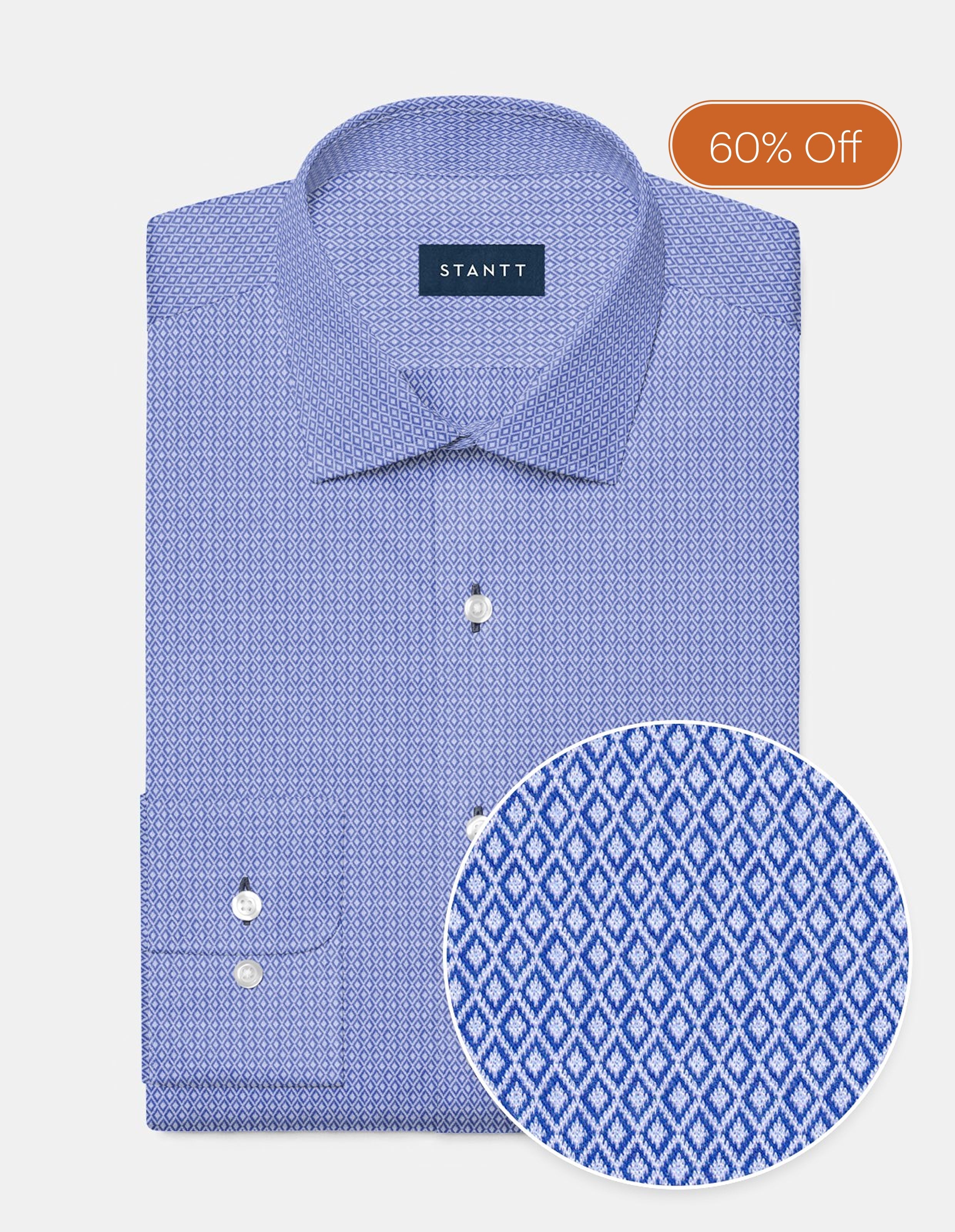 Cotton Stretch Knit - Navy and White Diamond Jacquard