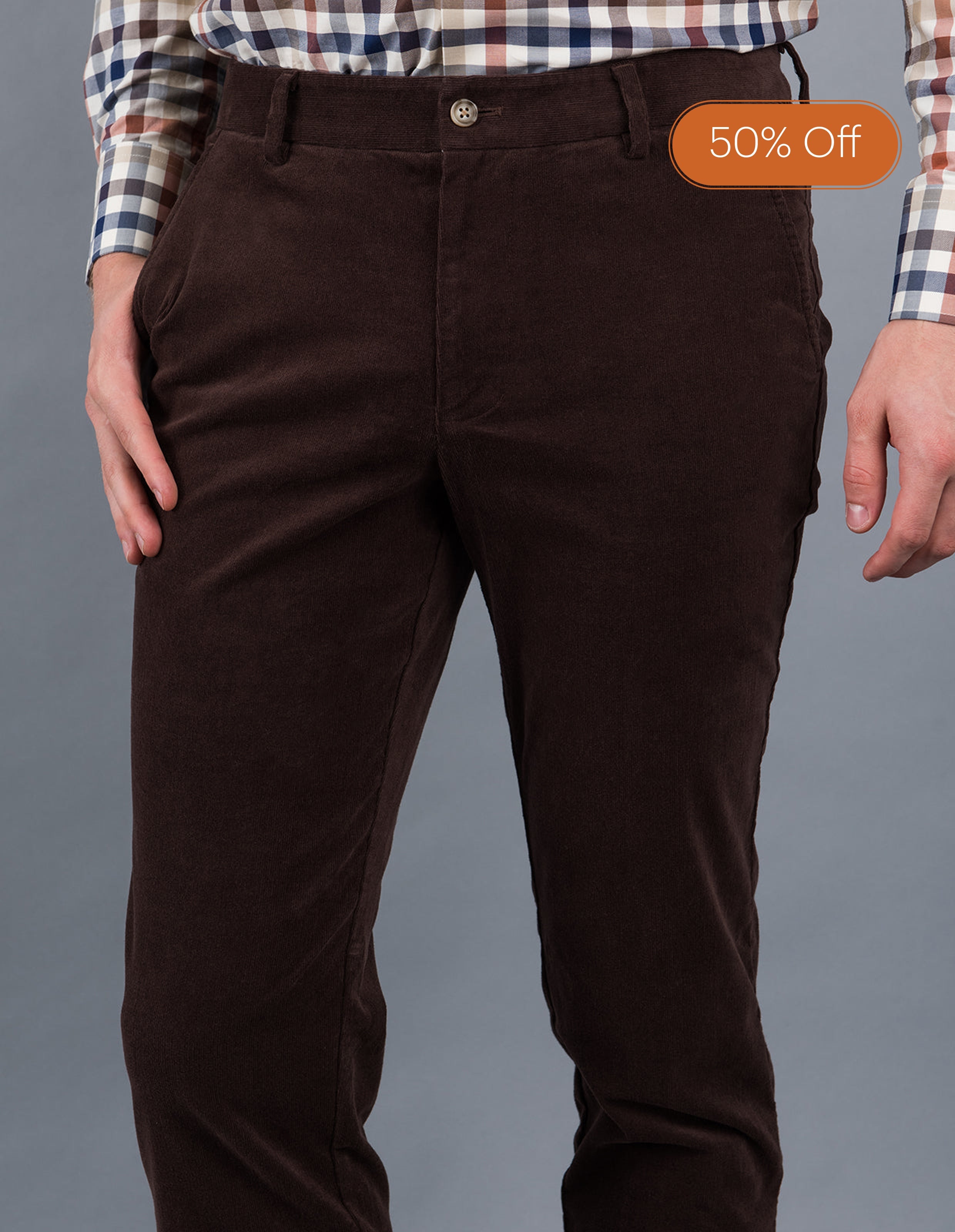 Stretch Corduroy Chino - Mini Ribbed Brown