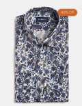 Blue Paisley And Floral On White Ground Print