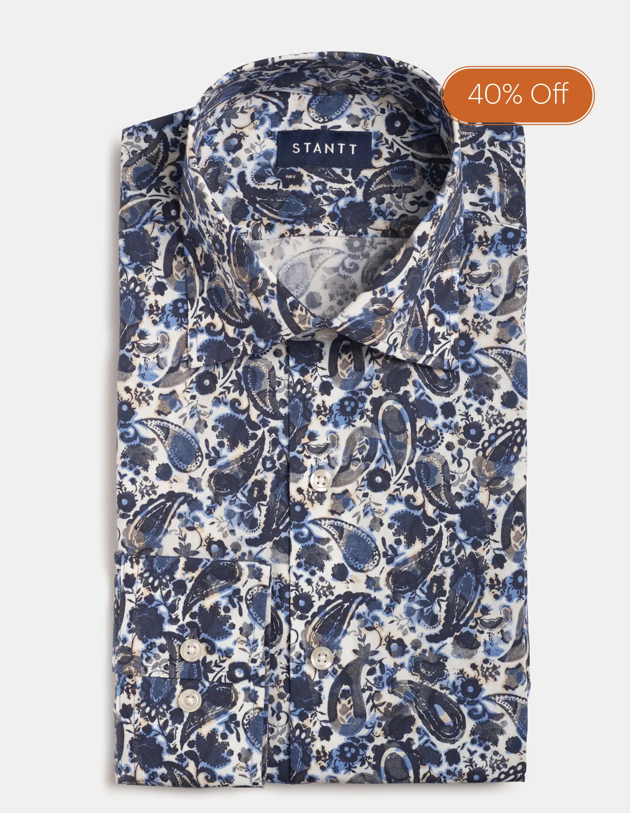 Blue Paisley And Floral On White Ground Print