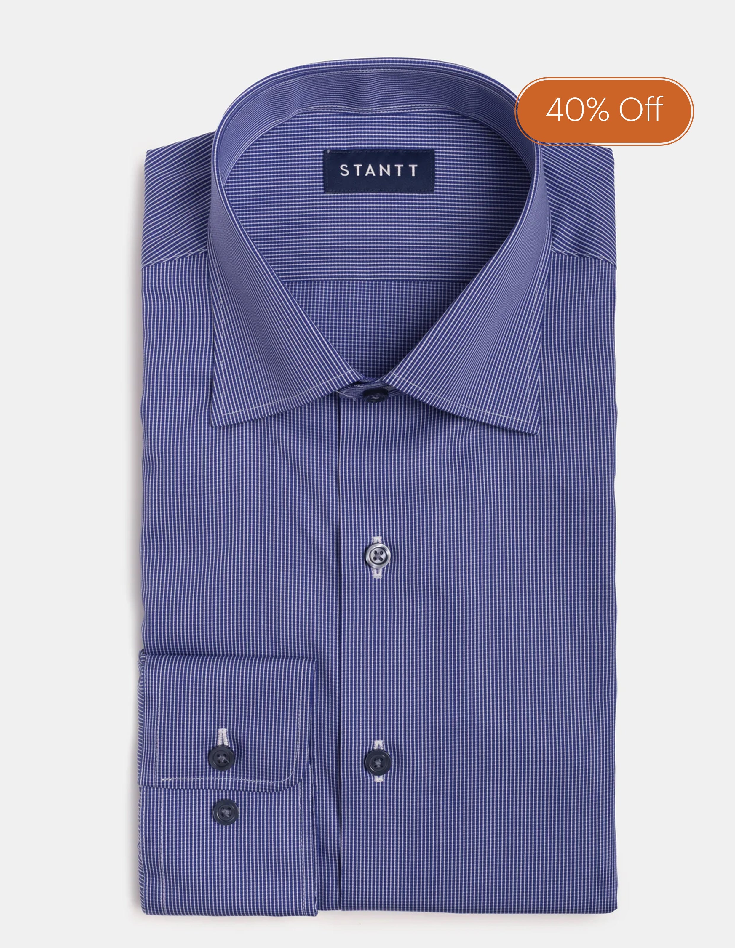 Wrinkle-Resistant Poplin - Deep Navy Micro Check