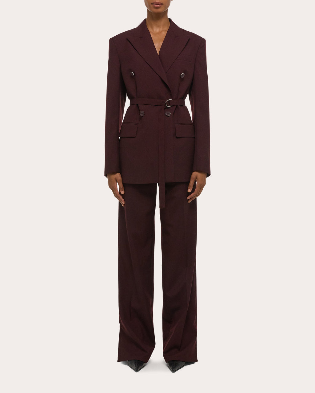 Wool Belted Double-Breasted Blazer