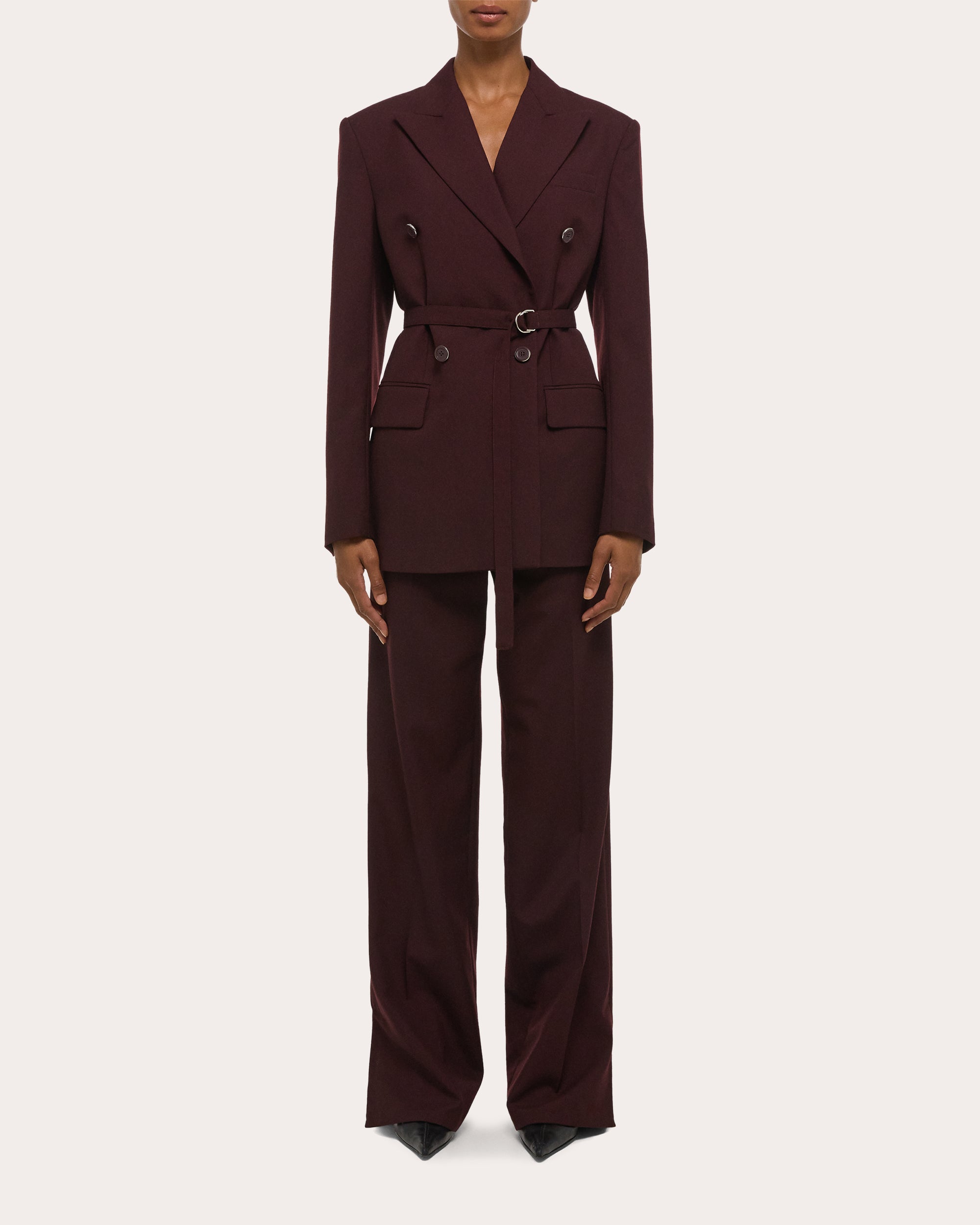 Wool Belted Double-Breasted Blazer