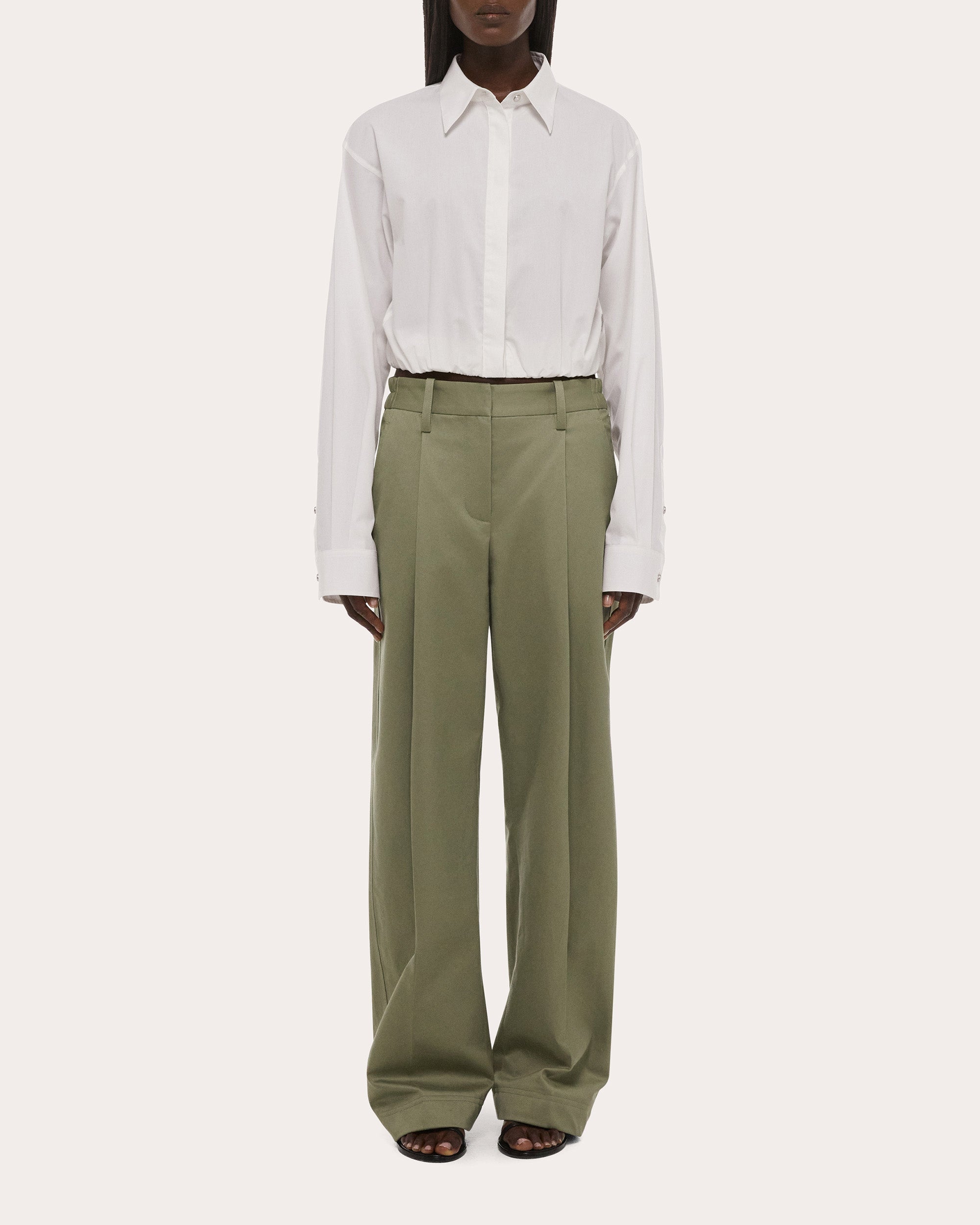 Cotton Chino Twill Pleated Barrel Trousers