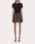 Distressed Leather Moto Mini Skirt