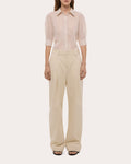 Sheer Stripe Articulated Crop Button-Up