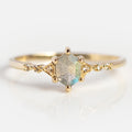 Solid Gold Mystic Labradorite Hexagon Ring for Protection