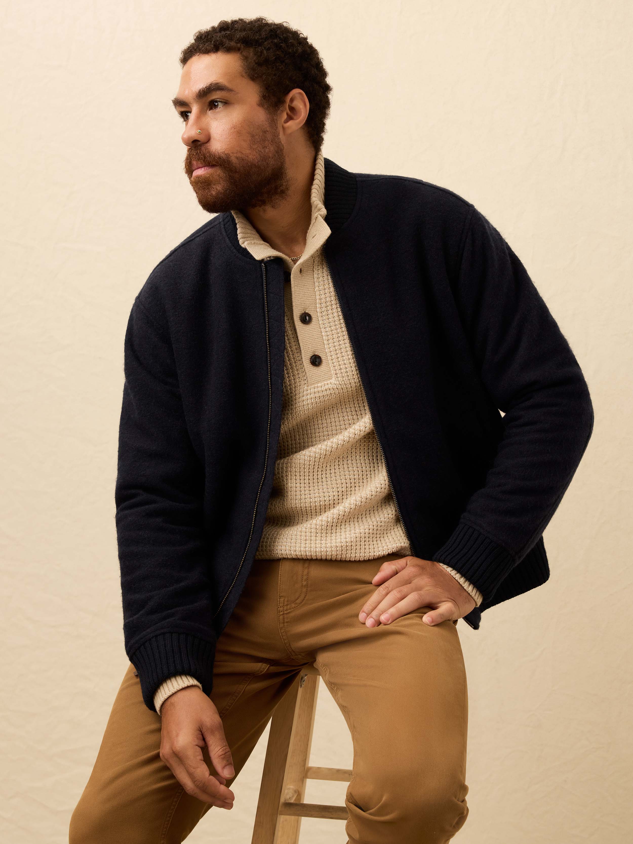 Range Fleece Lined Bomber - Navy Shadow Twill