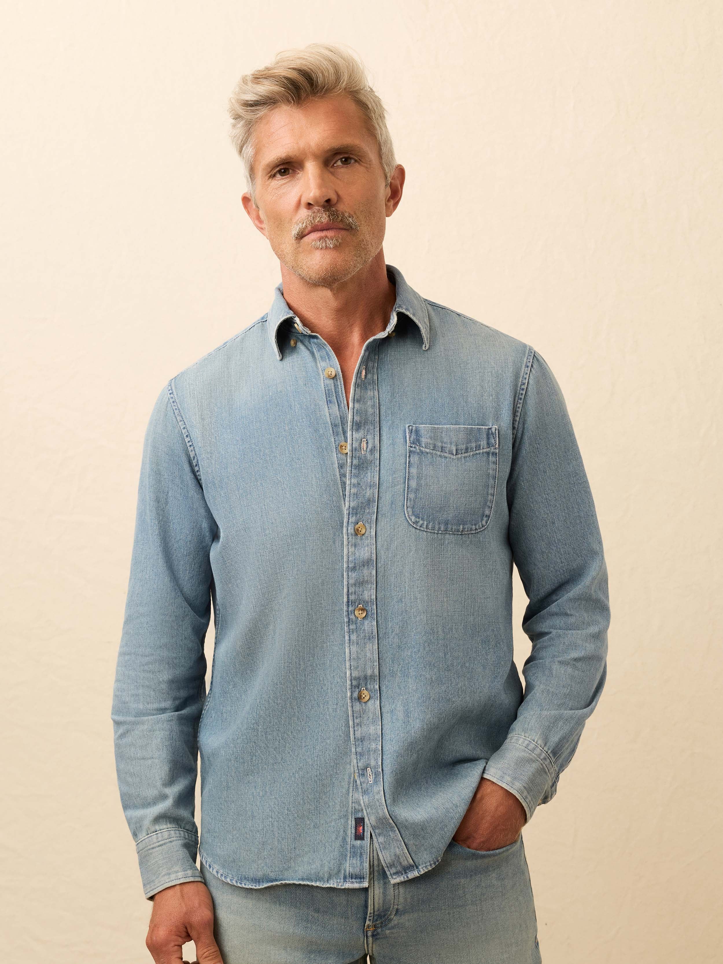 Organic Denim Button Down Shirt - Sea Isle Wash