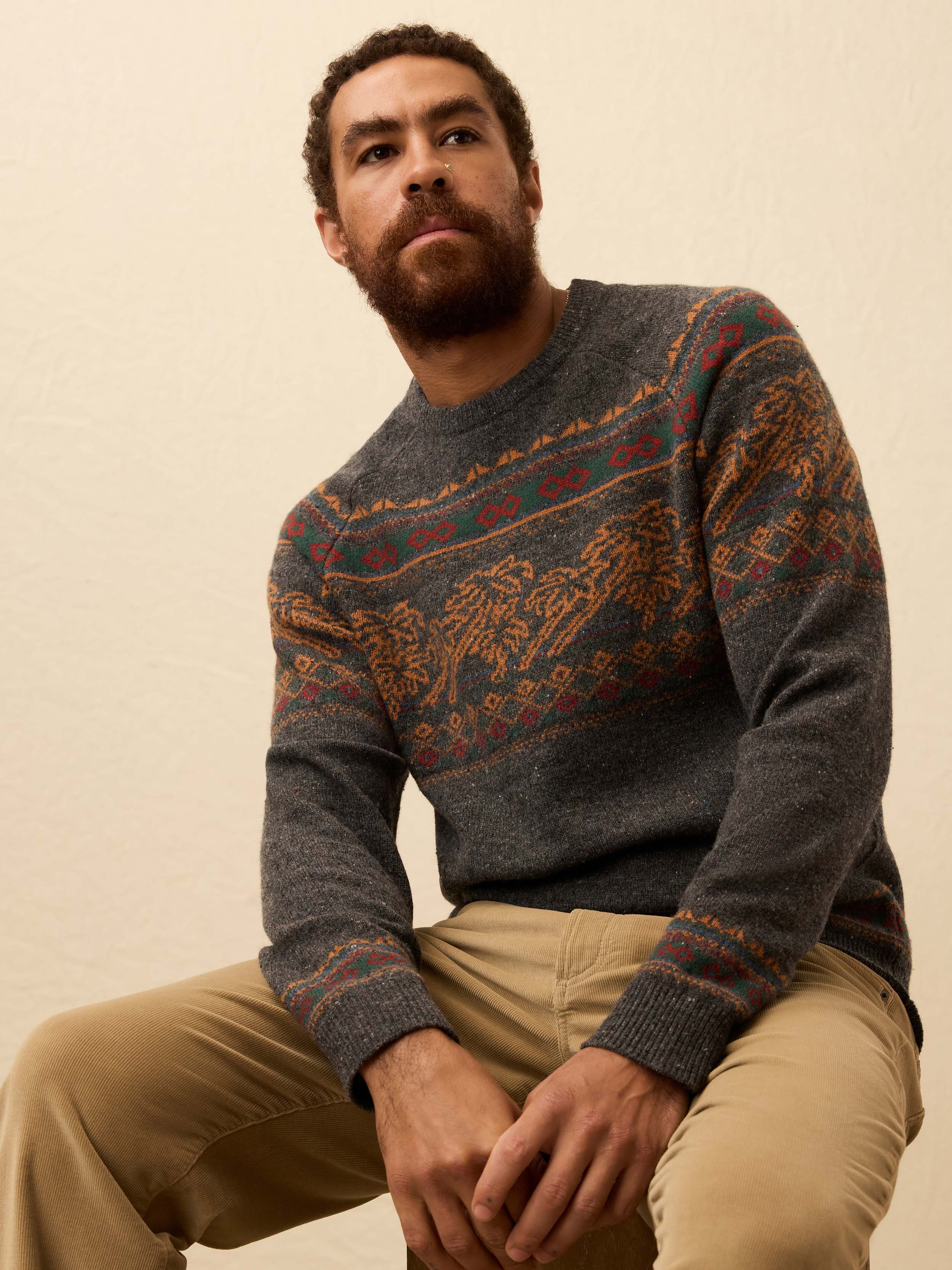 Donegal Crewneck Sweater - Charcoal Coast Fairisle