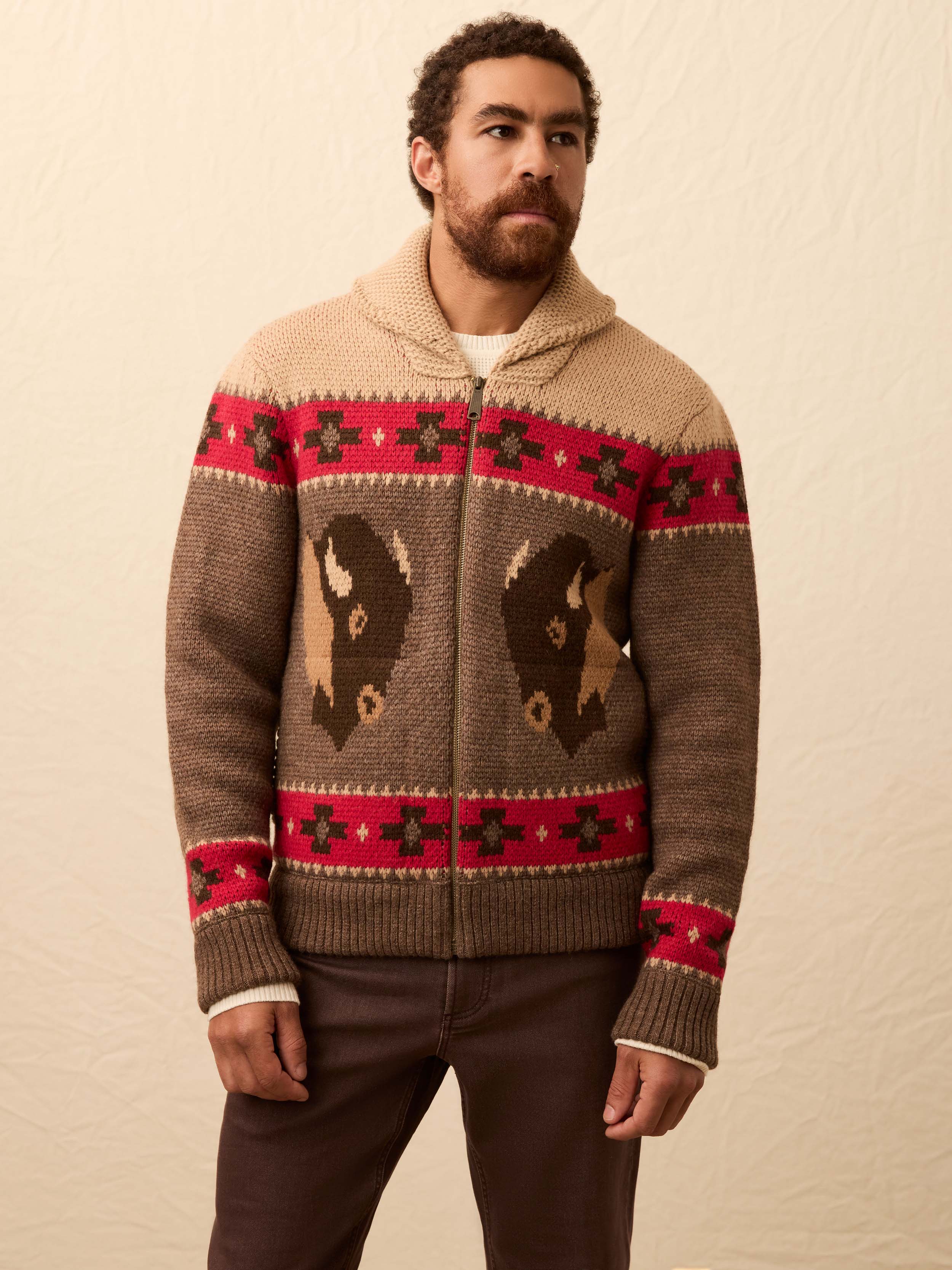 Steven Paul Judd Buffalo Zip Cardigan - Brown Winter Prairie