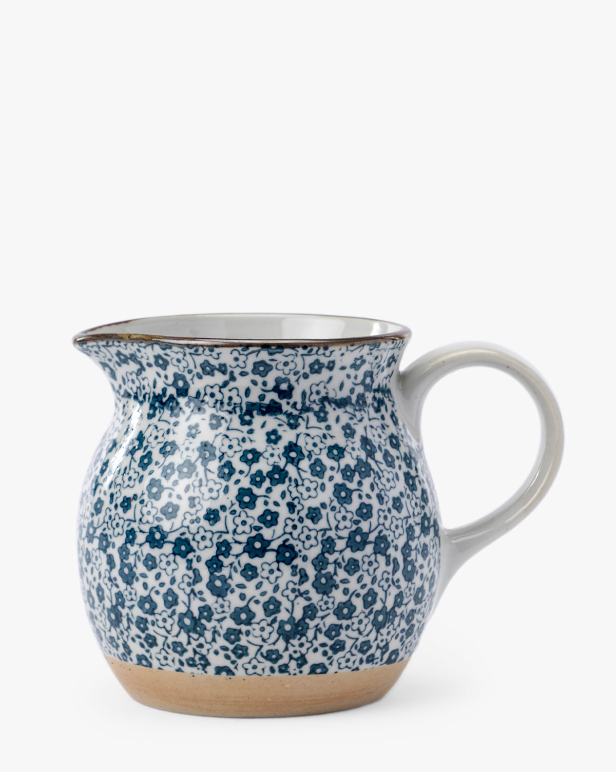 Hand-Painted Floral Stoneware Pitcher