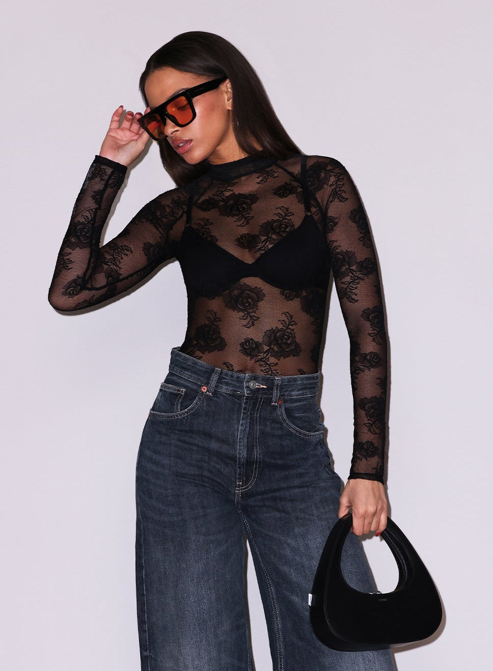 Mock Neck Lace Bodysuit