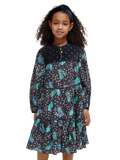 Girls' All-Over Printed Velvet Detail Dress